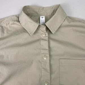 Lululemon Shirt L Womens L/S Button Up Cotton Blend Poplin Brown LW3HLCS VGUC